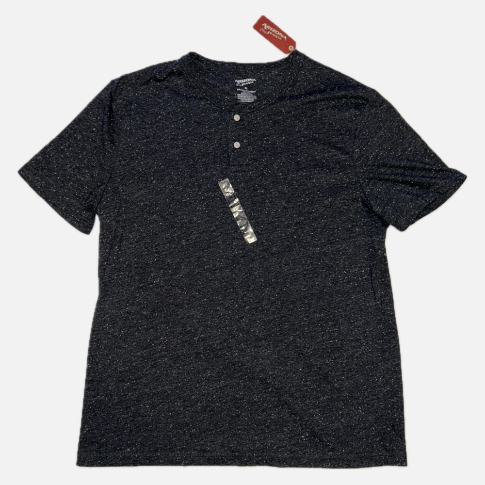 Arizona Jean Co Men’s Henley T-Shirt Dark Grey Speckled XL NWT Short Sleeve